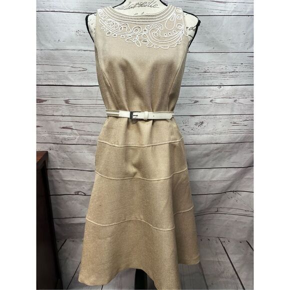 Anne Klein Dresses & Skirts - Anne Klein size 8 lined tan dress with belt‎ - 2601